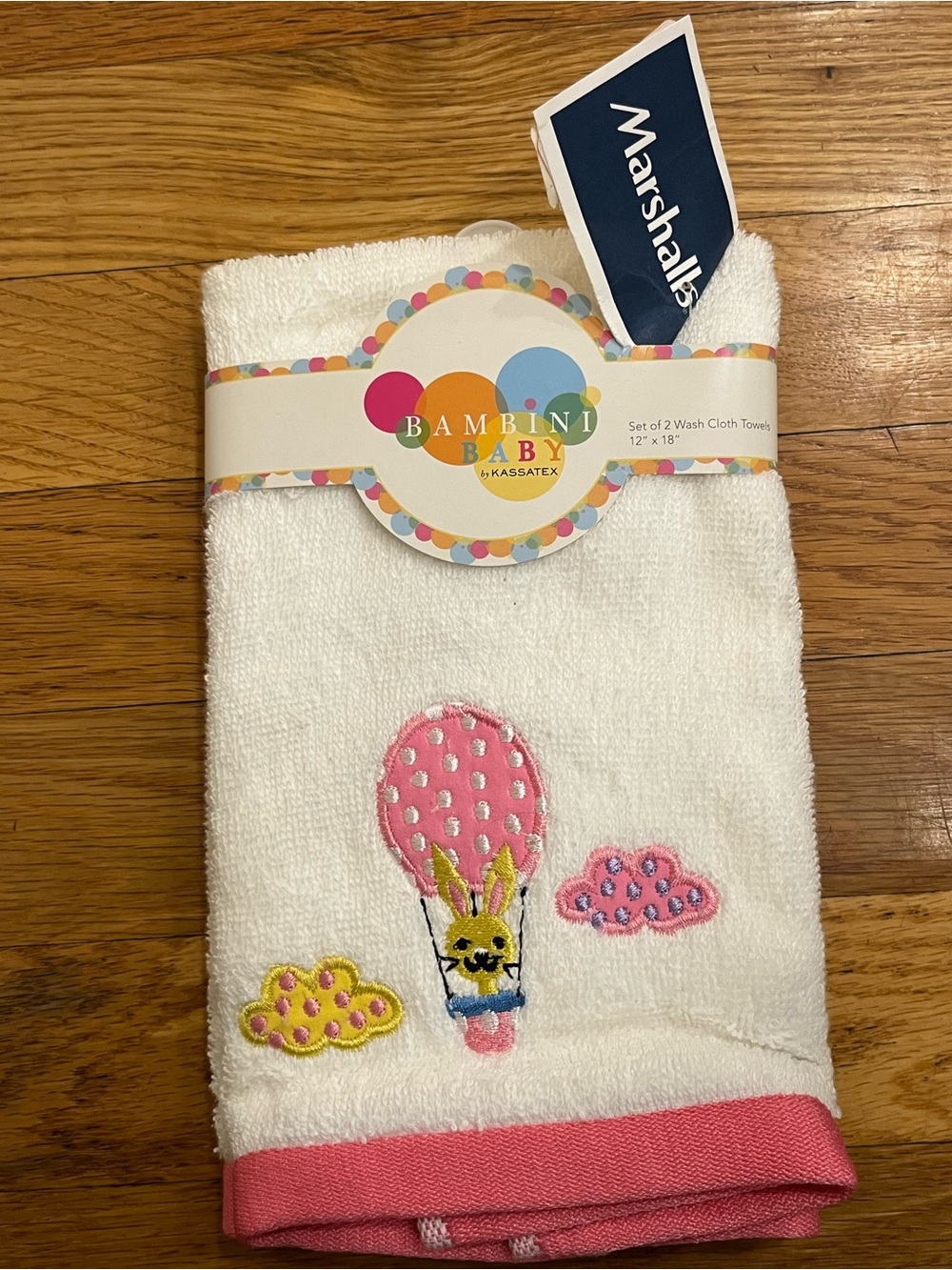 Pink Hot Air Balloon Embroidered Bib Wash Cloth